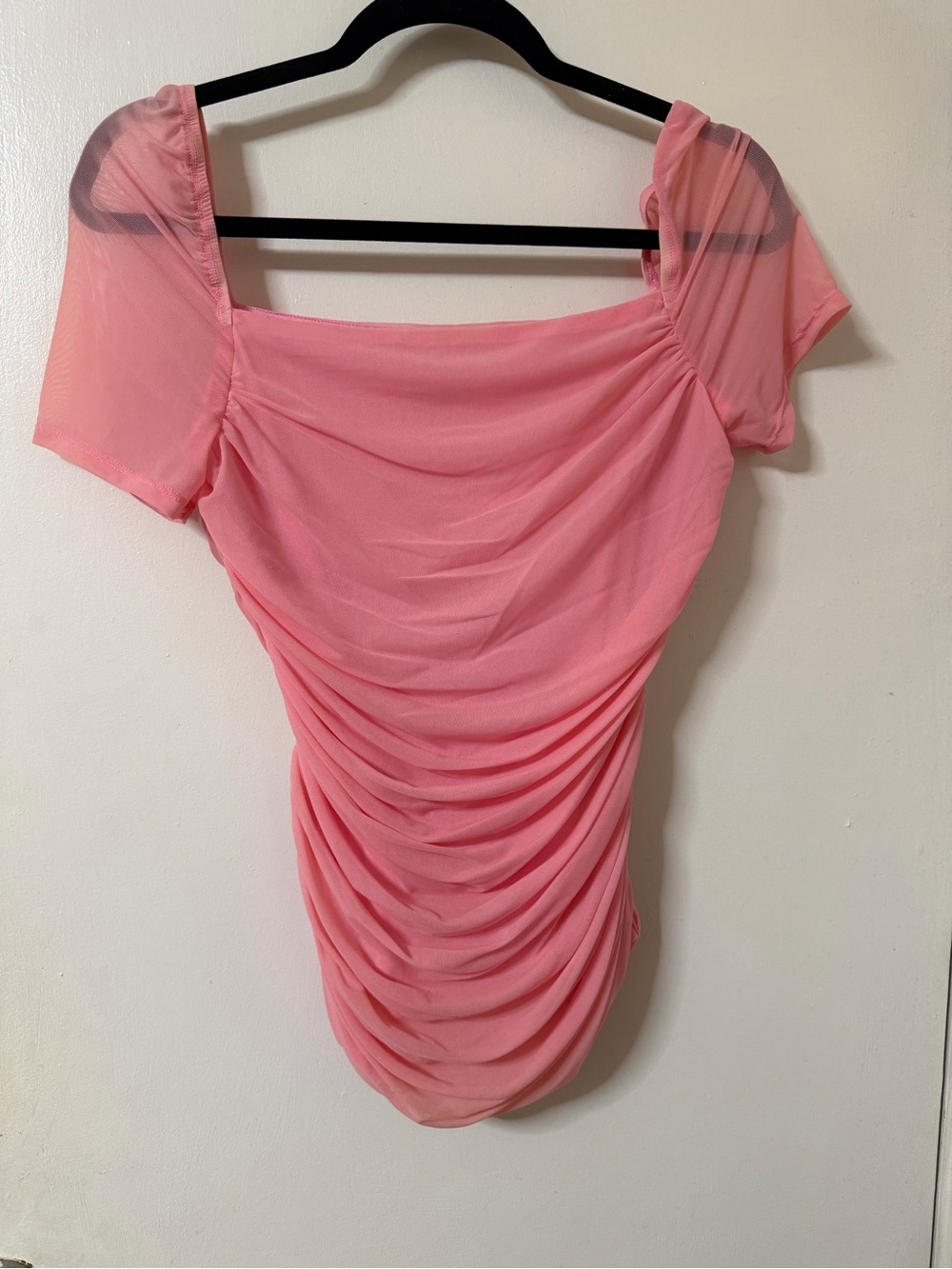 SHEIN Pink Ruched Mesh Top